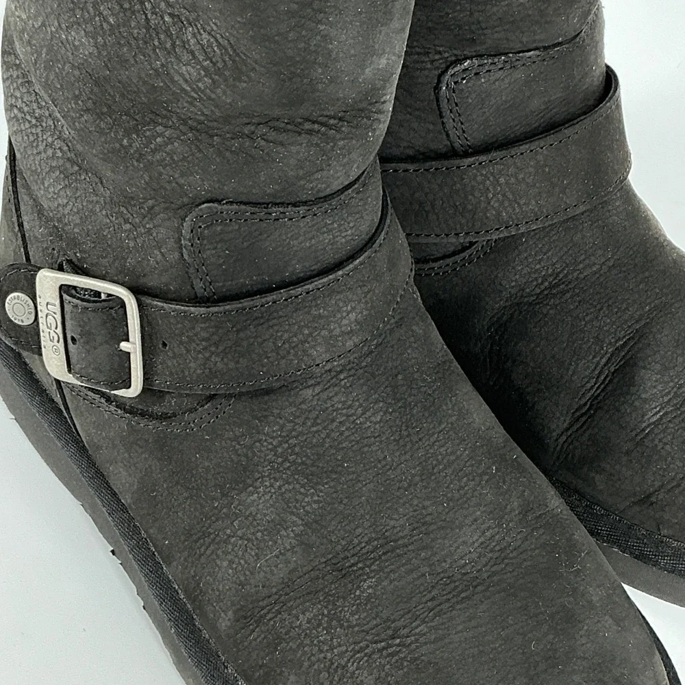 UGG‎ Australia Size 6 Black Sutter Kensington Moto Boots Water-resistant leather